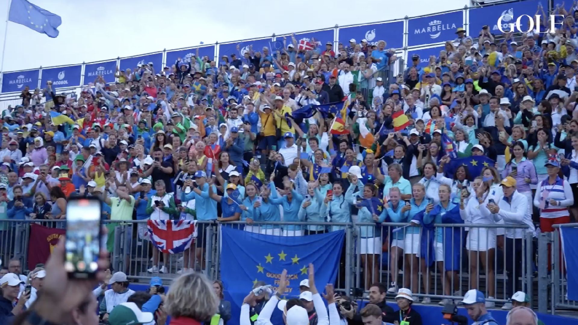 Scenes from the 1st hole party seats at the Solheim Cup